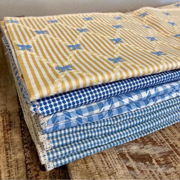 13 Fabric Samples French Country Blue Ginghams and Yellow Stripes - Picture 1 of 15